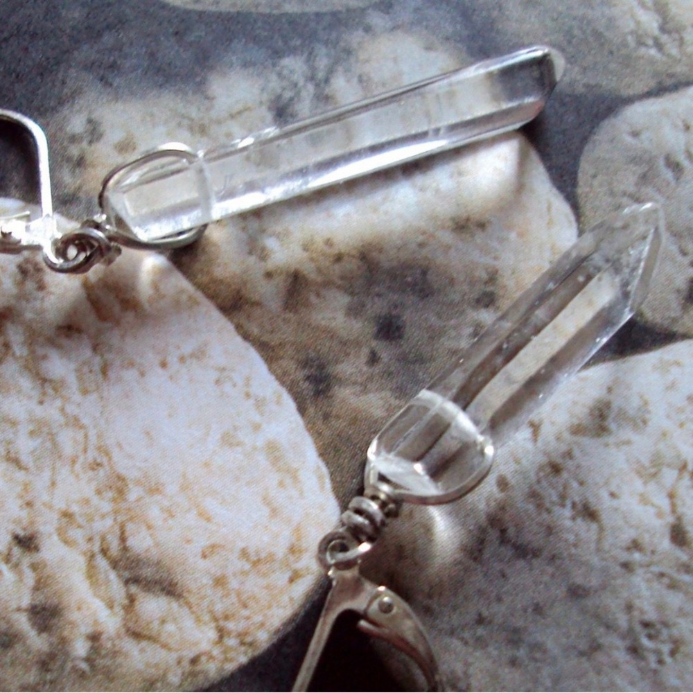 New Quartz Crystal Dagger Earrings Sterling Silver Leverbacks